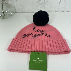 Kate Spade New York Pink & Black Pom Pom Beanie